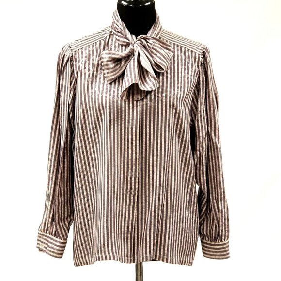 Louis Feraud Tops - Louis Feraud Striped Silk Blouse w Bow Vintage 1980s